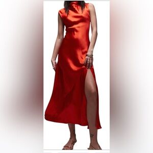 Topshop drape neck maxi dress in red